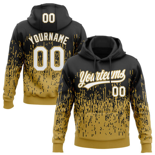 Custom Stitched Black White-Old Gold 3D Pattern Design Abstract Shape Sports Pullover Sweatshirt Hoodie - Main View