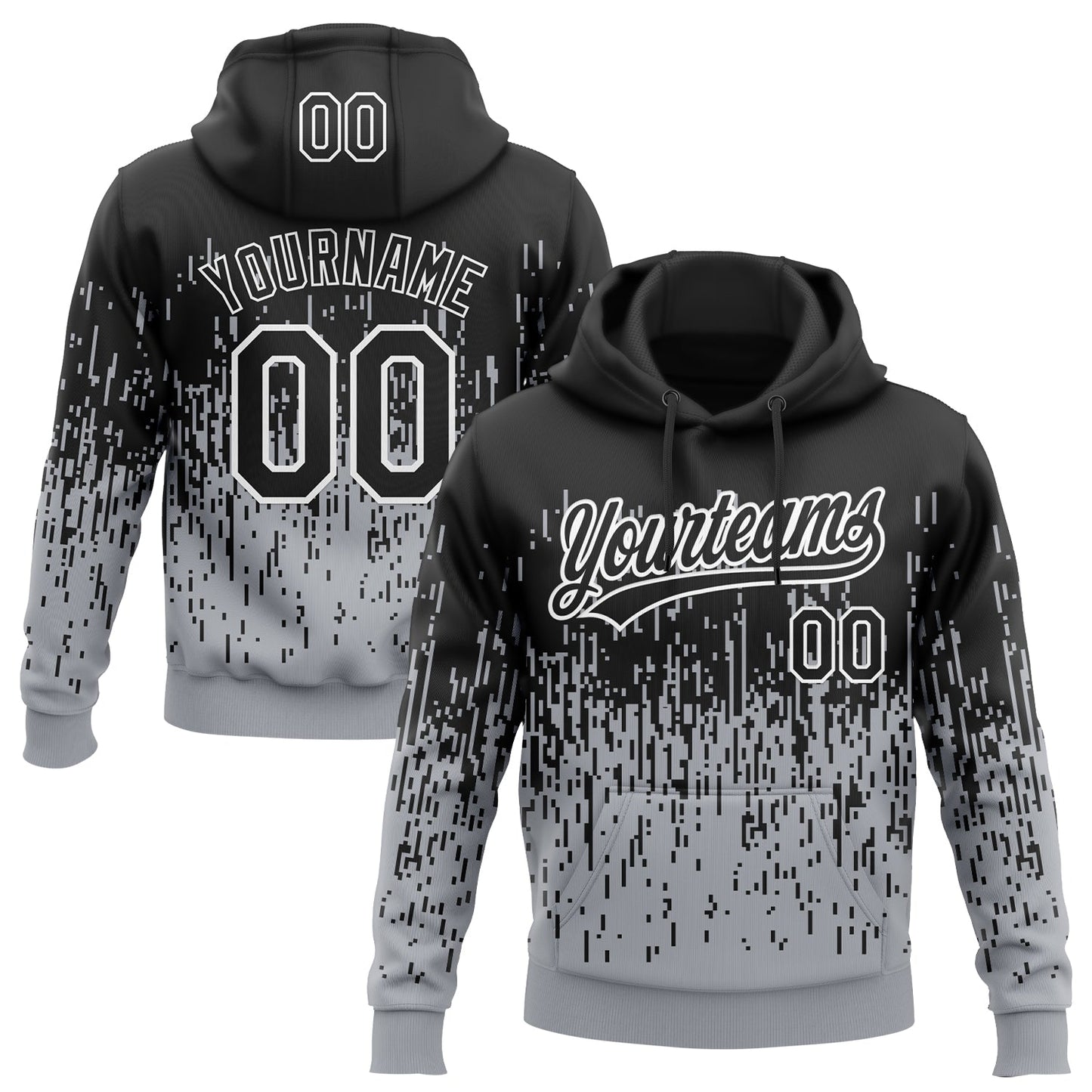 Custom Stitched Gray Black-White 3D Pattern Design Abstract Shape Sports Pullover Sweatshirt Hoodie - Main View