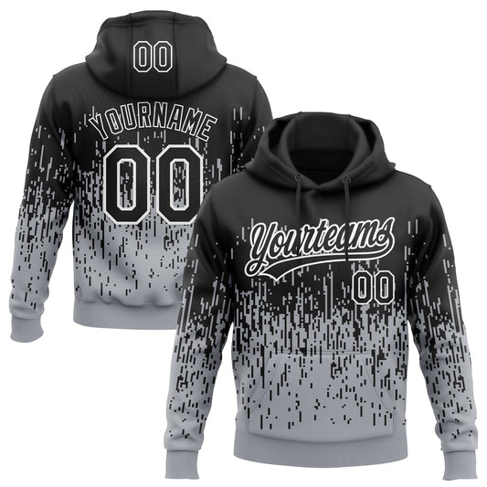 Custom Stitched Gray Black-White 3D Pattern Design Abstract Shape Sports Pullover Sweatshirt Hoodie - Main View