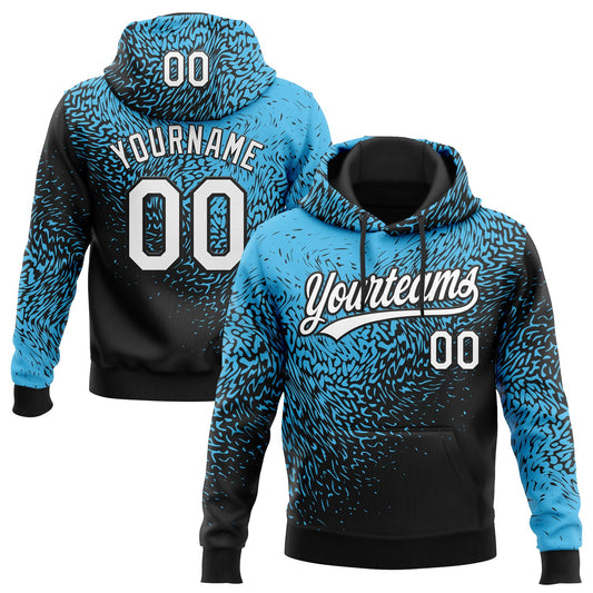 Custom Stitched Sky Blue White-Black 3D Pattern Design Abstract Shape Sports Pullover Sweatshirt Hoodie - Main View