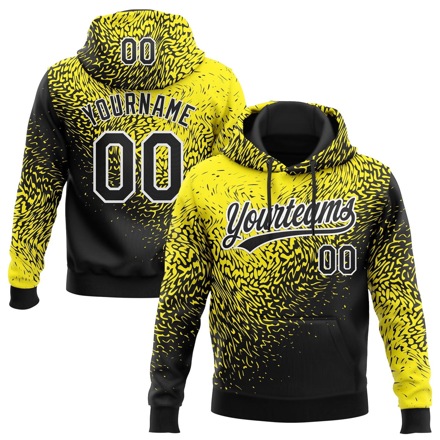 Custom Stitched Light Yellow Black-White 3D Pattern Design Abstract Shape Sports Pullover Sweatshirt Hoodie - Main View