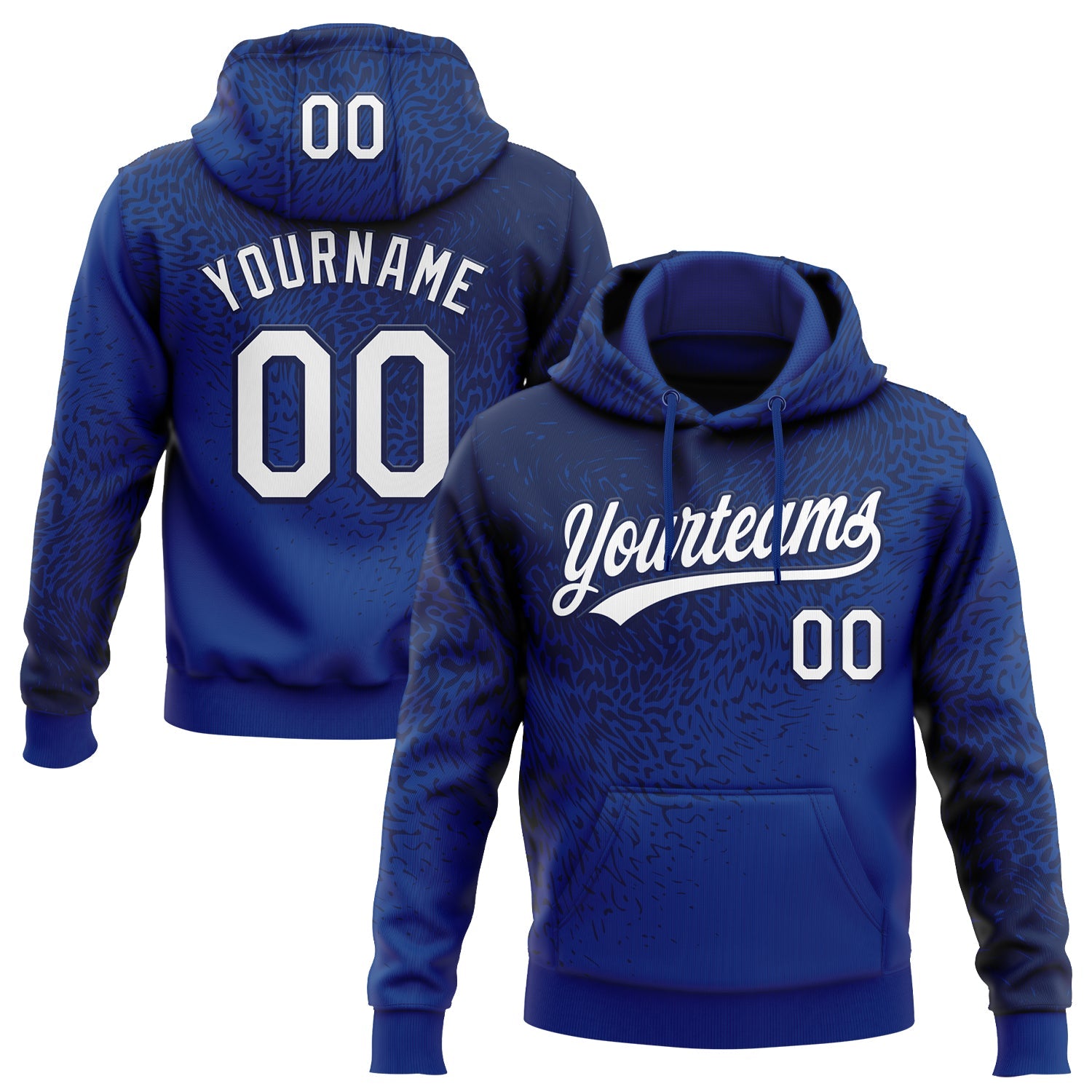 Custom Stitched Royal White-Navy 3D Pattern Design Abstract Shape Sports Pullover Sweatshirt Hoodie - Main View