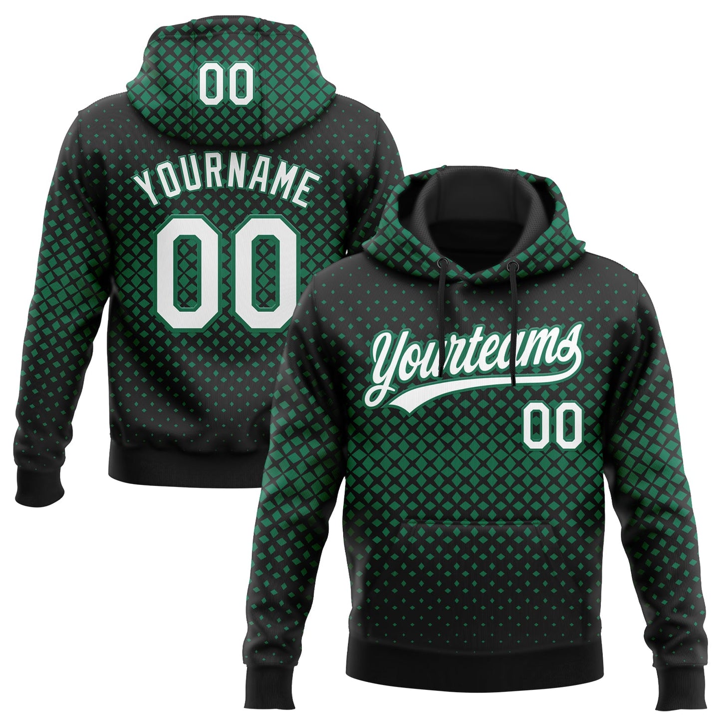 Custom Stitched Black White-Kelly Green 3D Pattern Design Geometrico Graph Sports Pullover Sweatshirt Hoodie - Main View