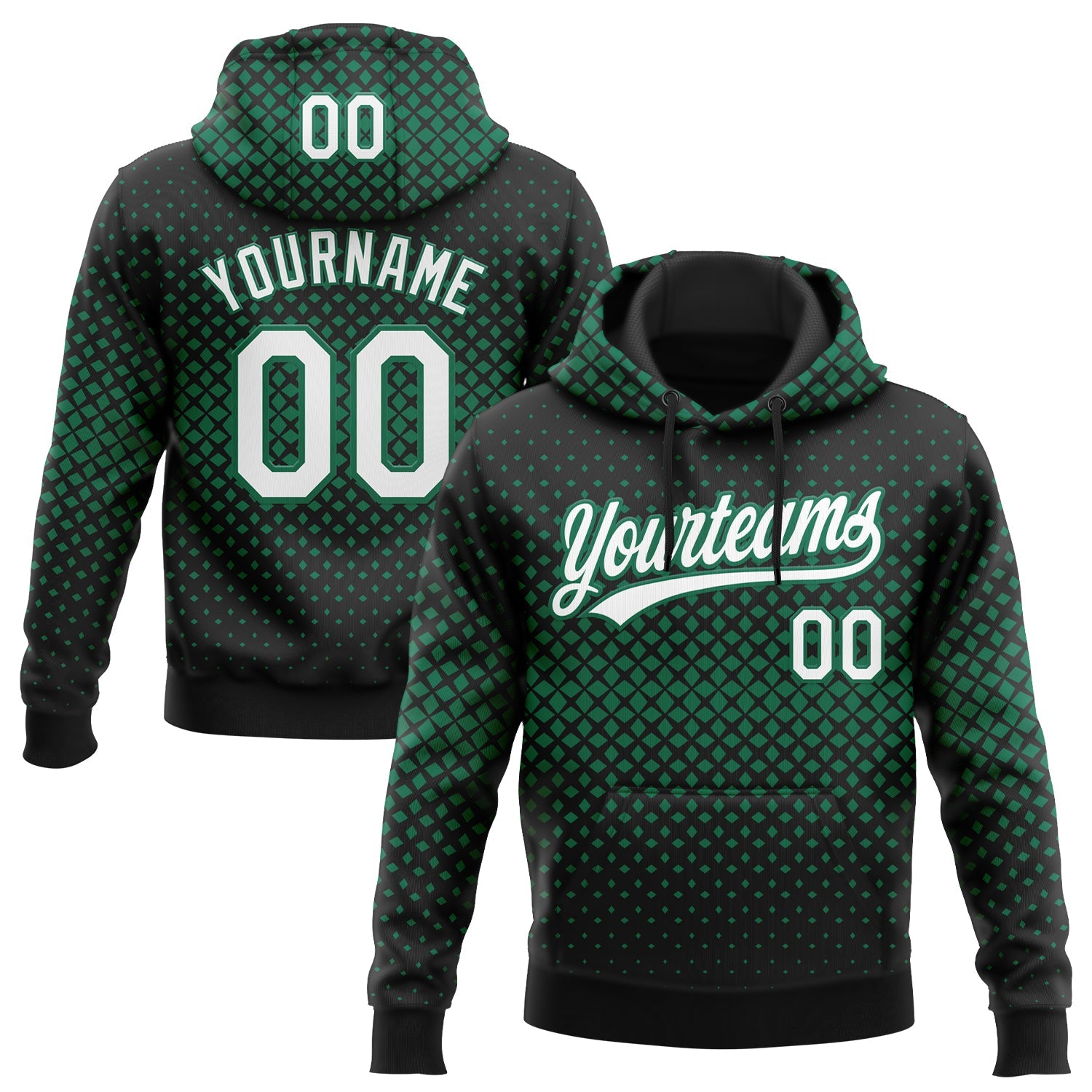 Custom Stitched Black White-Kelly Green 3D Pattern Design Geometrico Graph Sports Pullover Sweatshirt Hoodie - Main View