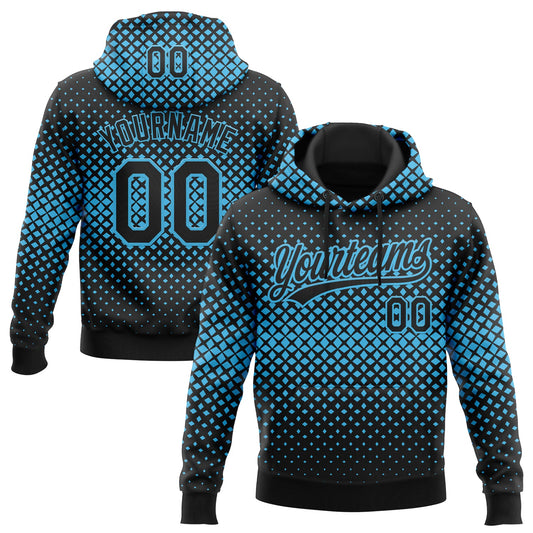 Custom Stitched Black Black-Sky Blue 3D Pattern Design Geometrico Graph Sports Pullover Sweatshirt Hoodie - Main View