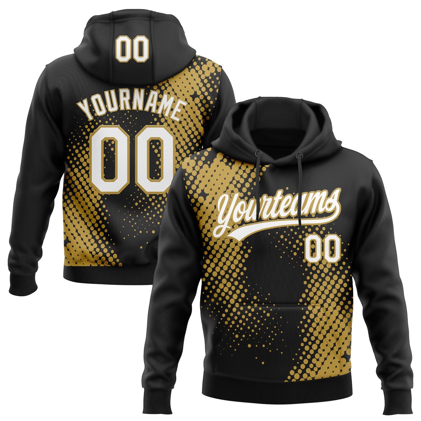 Custom Stitched Black White-Old Gold 3D Pattern Design Geometrico Graph Sports Pullover Sweatshirt Hoodie - Main View