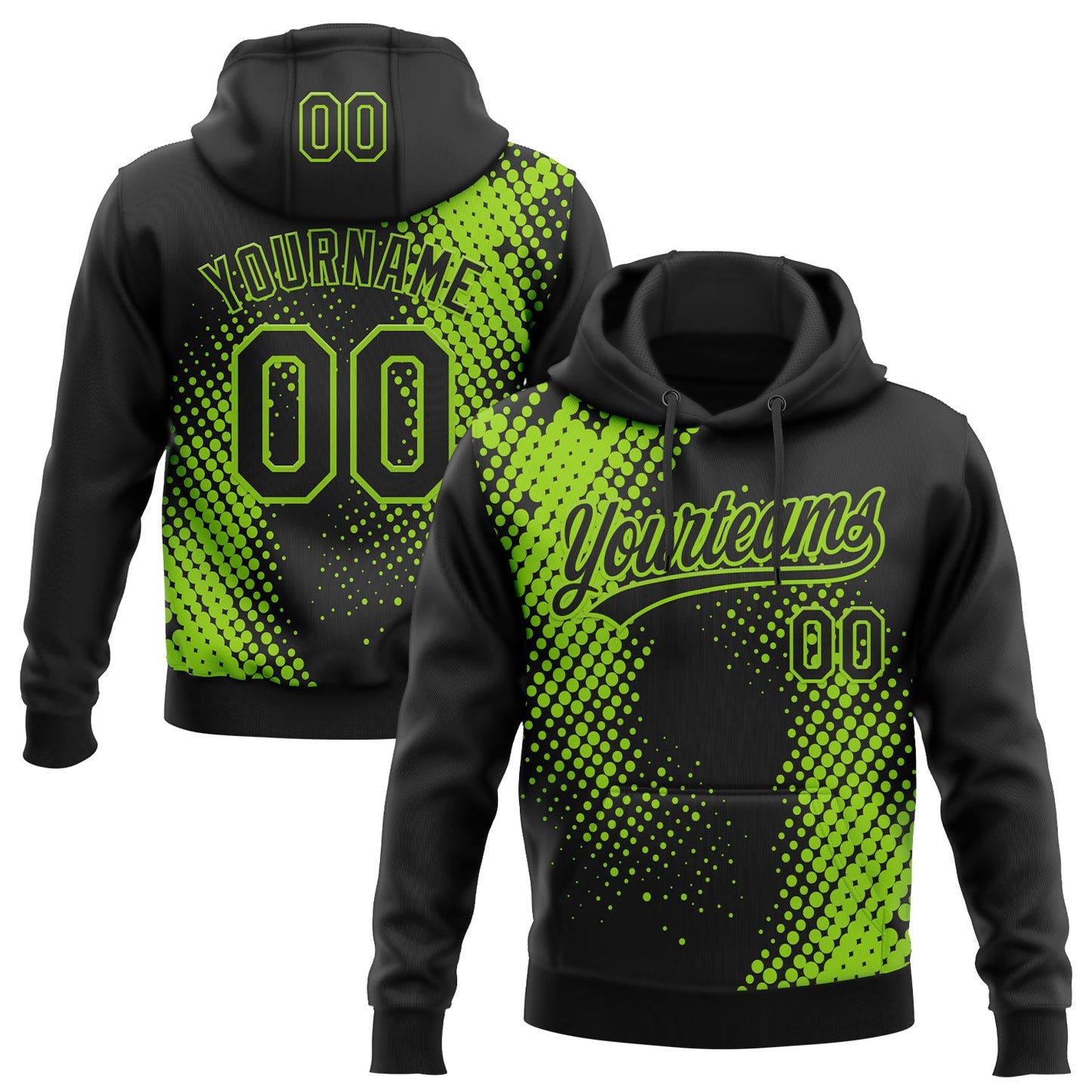 Custom Stitched Black Black-Neon Green 3D Pattern Design Geometrico Graph Sports Pullover Sweatshirt Hoodie - Main View