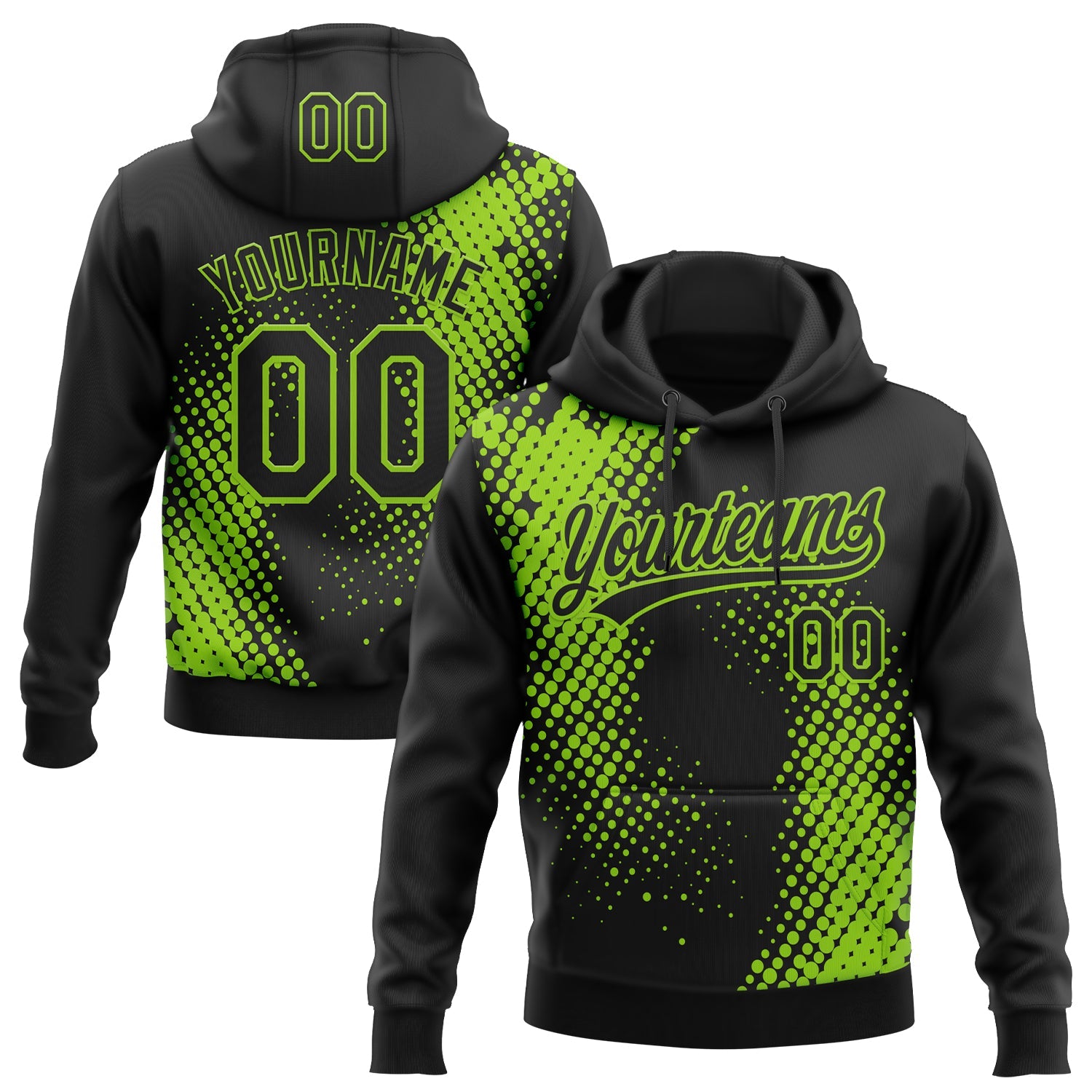 Custom Stitched Black Black-Neon Green 3D Pattern Design Geometrico Graph Sports Pullover Sweatshirt Hoodie - Main View