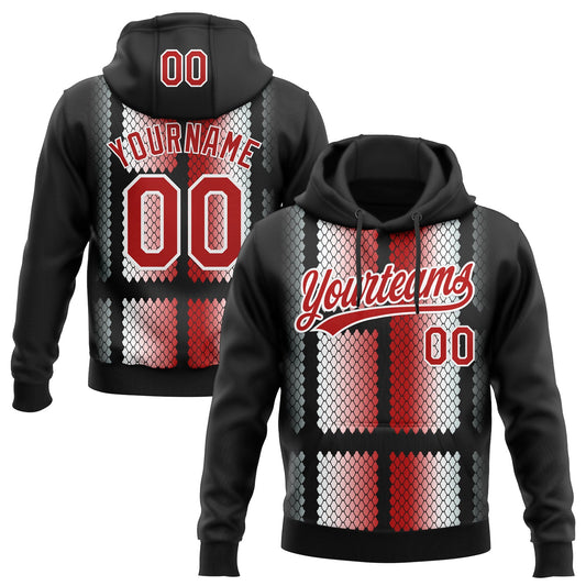 Custom Stitched Black Red-White 3D Pattern Design Geometrico Graph Sports Pullover Sweatshirt Hoodie - Main View