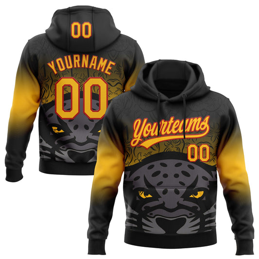Custom Stitched Black Gold-Red 3D Pattern Design Leopardo Sports Pullover Sweatshirt Hoodie - Main View