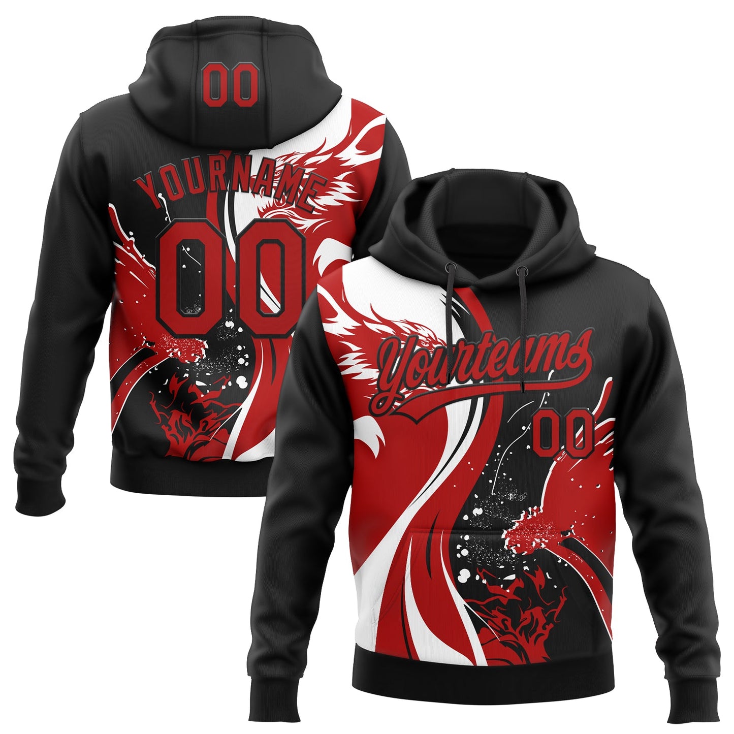 Custom Stitched White Red-Black 3D Pattern Design Wolf Sports Pullover Sweatshirt Hoodie - Main View