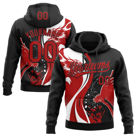 Custom Stitched White Red-Black 3D Pattern Design Wolf Sports Pullover Sweatshirt Hoodie - Main View