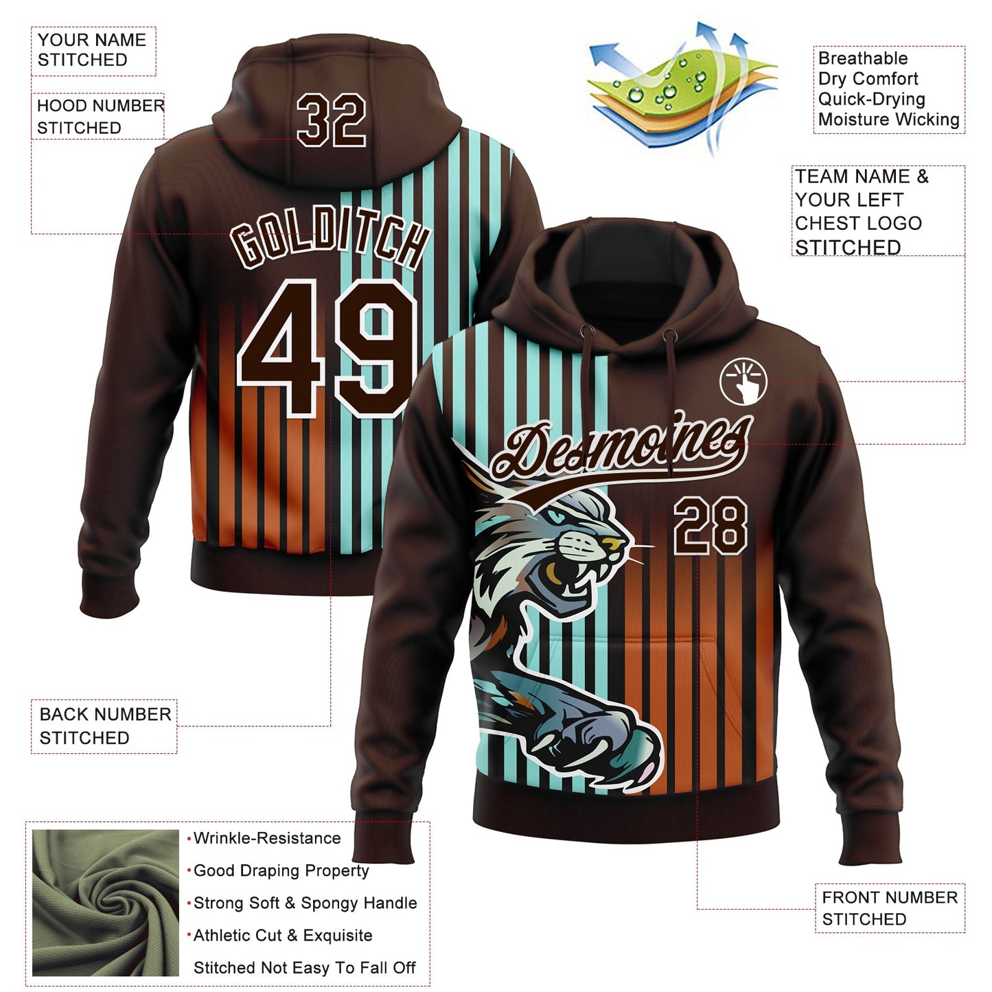 Custom Stitched Ice Blue Brown White-Texas Orange 3D Pattern Design Leopardo Sports Pullover Sweatshirt Hoodie view 2