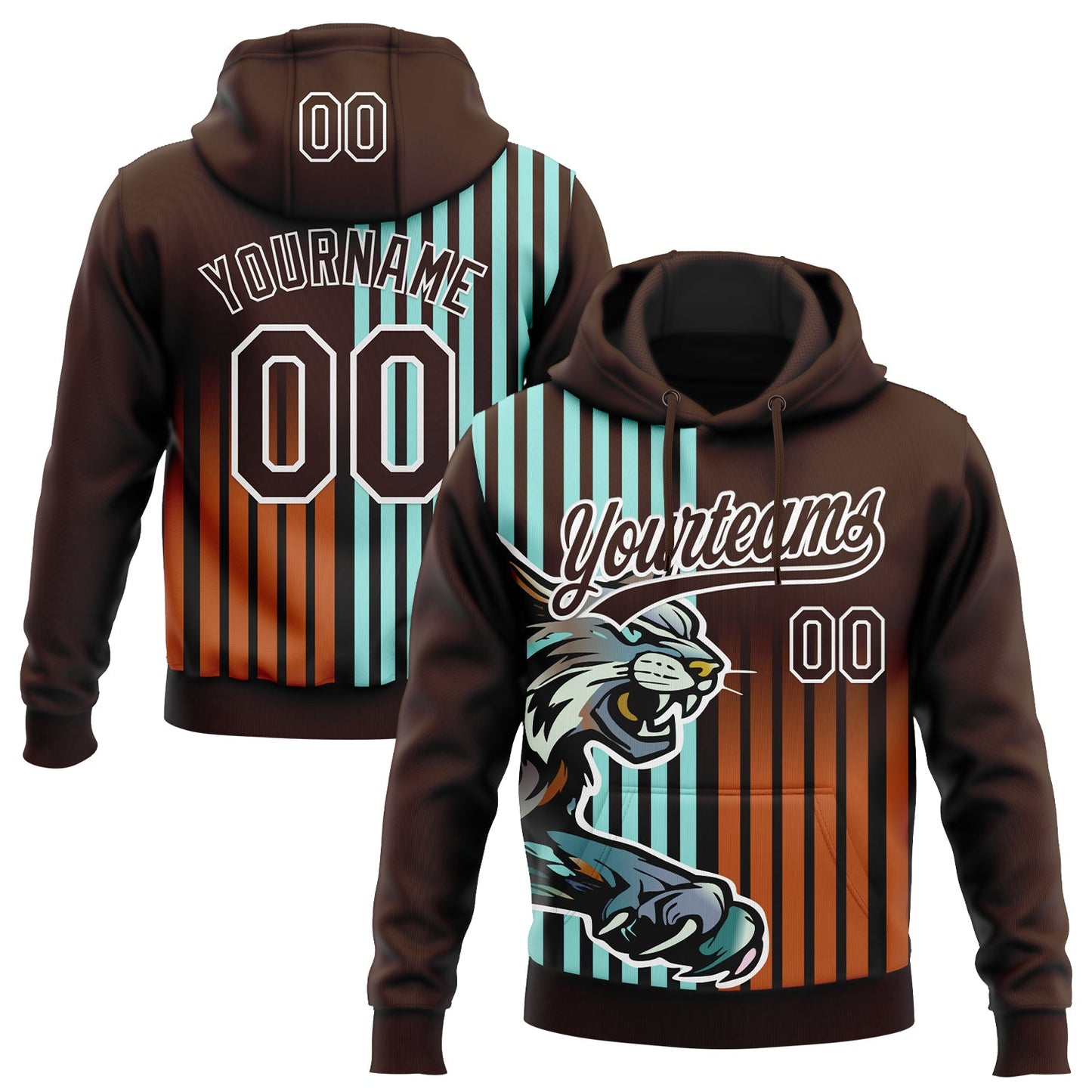 Custom Stitched Ice Blue Brown White-Texas Orange 3D Pattern Design Leopardo Sports Pullover Sweatshirt Hoodie - Main View