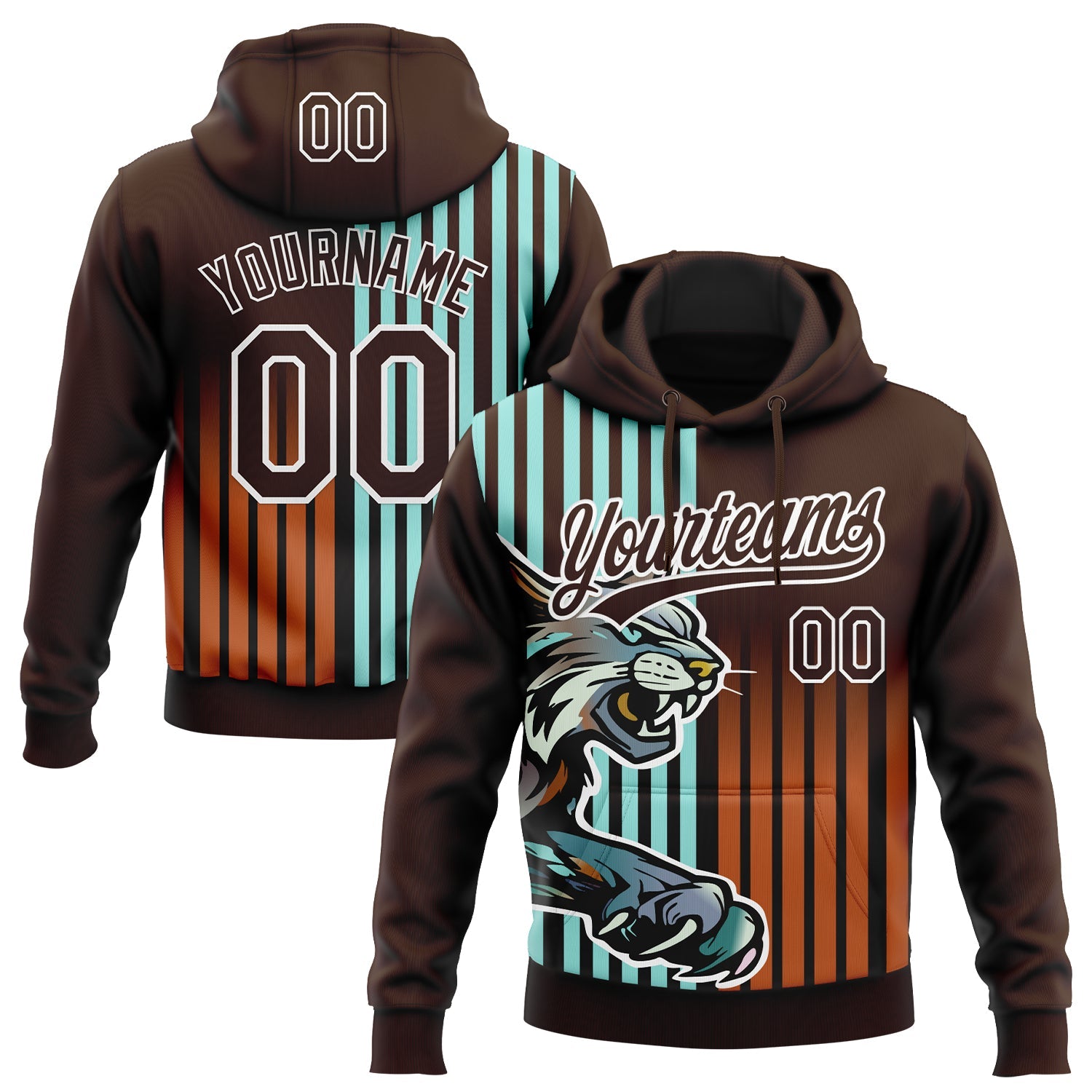 Custom Stitched Ice Blue Brown White-Texas Orange 3D Pattern Design Leopardo Sports Pullover Sweatshirt Hoodie - Main View