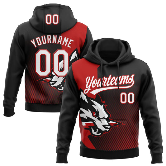 Custom Stitched Black White-Red 3D Pattern Design Wolf Sports Pullover Sweatshirt Hoodie - Main View