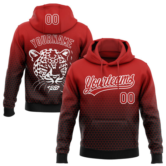 Custom Stitched Black Red-White 3D Pattern Design Leopardo Sports Pullover Sweatshirt Hoodie - Main View