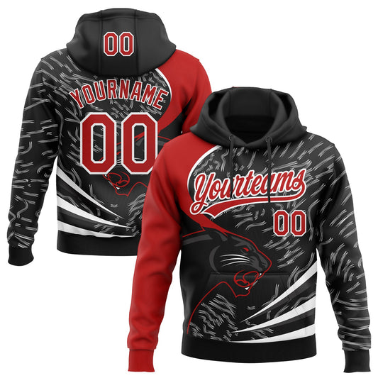 Custom Stitched Black Red-White 3D Pattern Design Leopardo Sports Pullover Sweatshirt Hoodie - Main View