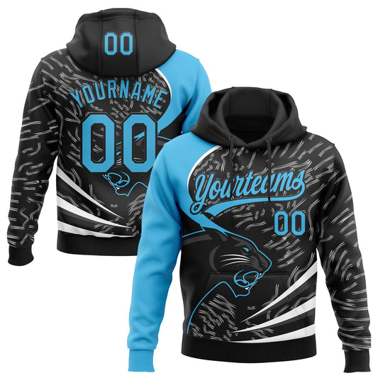 Custom Stitched Black Sky Blue-Black 3D Pattern Design Leopardo Sports Pullover Sweatshirt Hoodie - Main View