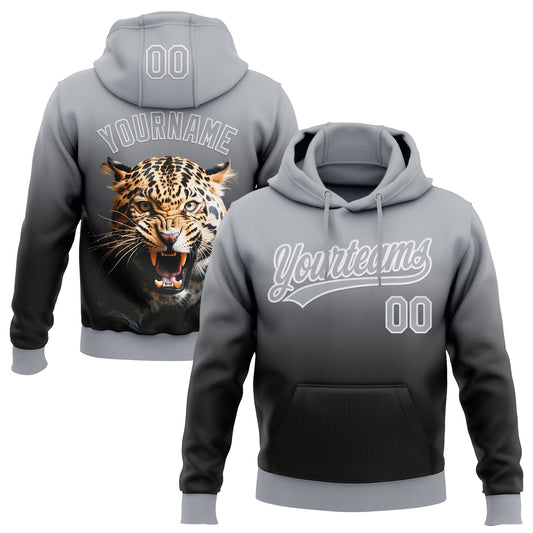 Custom Stitched Black Gray-White 3D Pattern Design Leopardo Sports Pullover Sweatshirt Hoodie - Main View