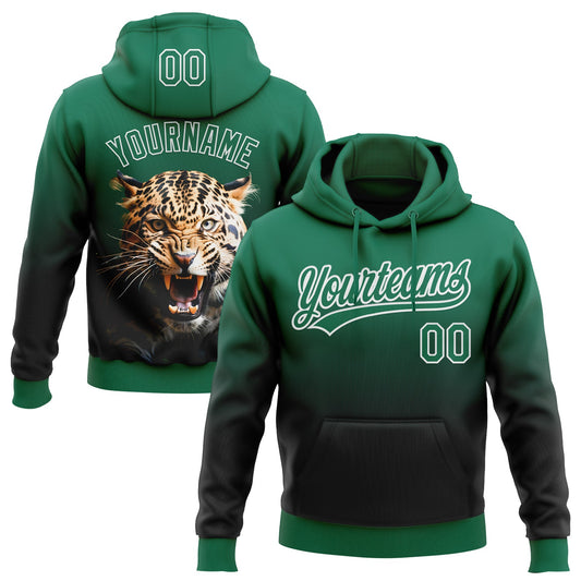 Custom Stitched Black Kelly Green-White 3D Pattern Design Leopardo Sports Pullover Sweatshirt Hoodie - Main View