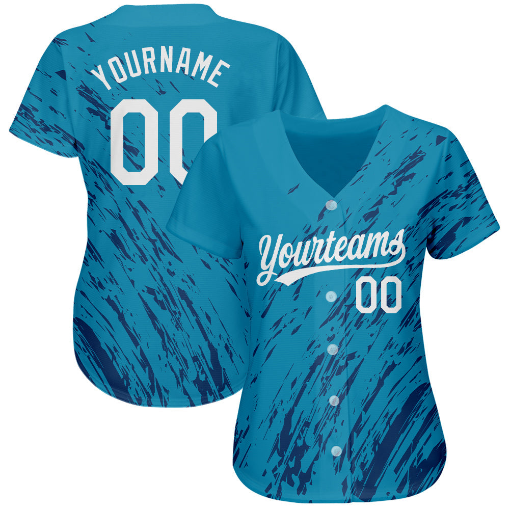 Custom Sky Blue White-Black 3D Pattern Design Authentic Baseball Jersey view 2