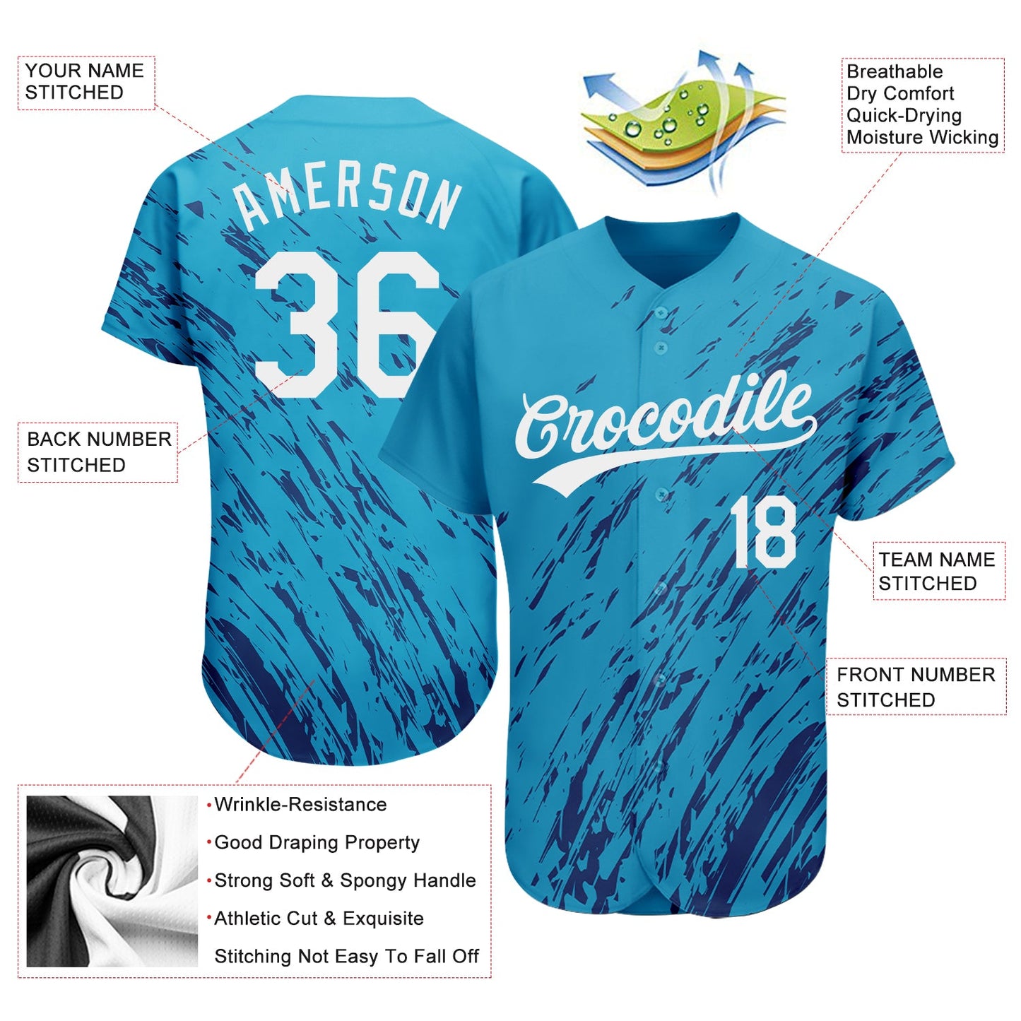 Custom Sky Blue White-Black 3D Pattern Design Authentic Baseball Jersey view 3