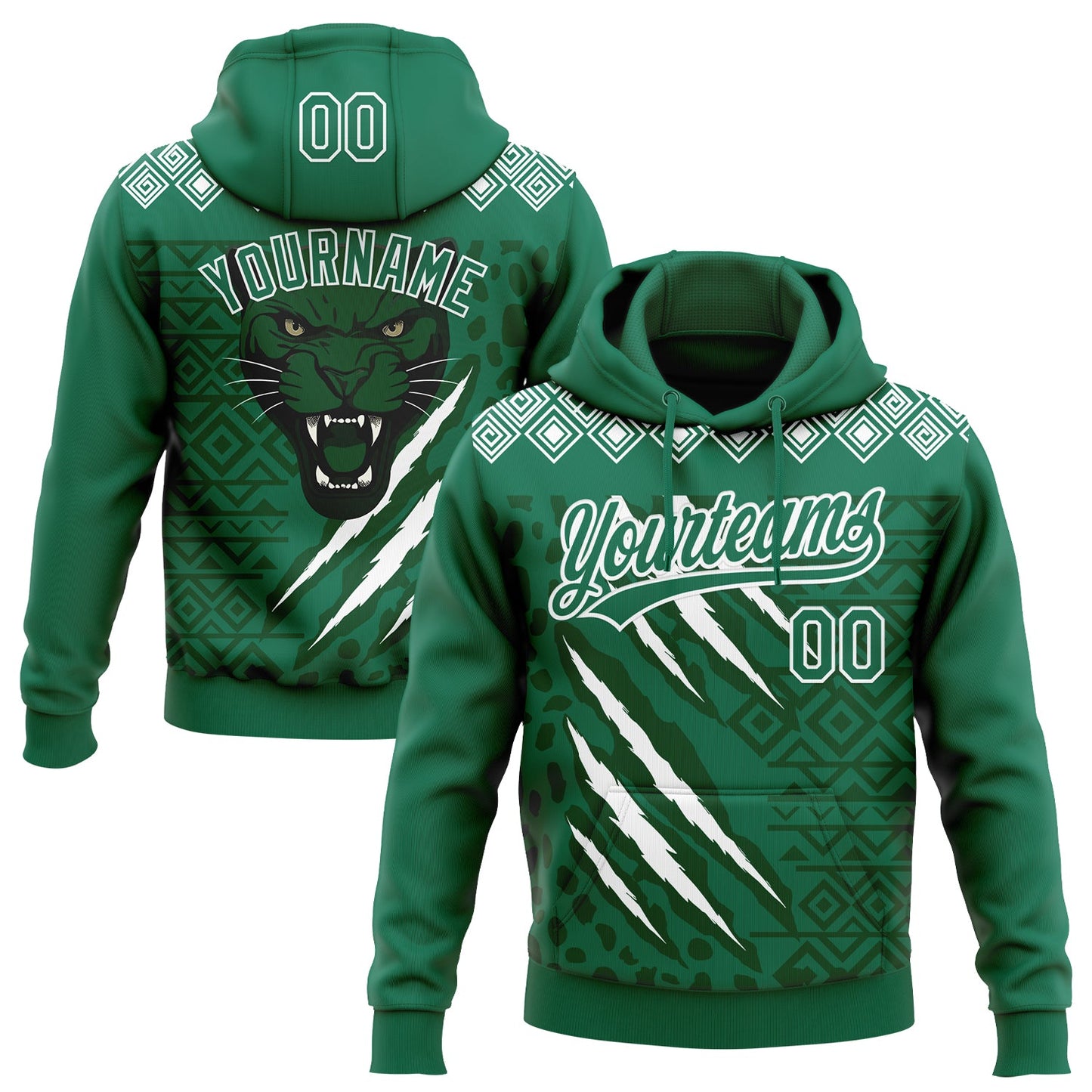 Custom Stitched Green Kelly Green-White 3D Pattern Design Leopardo Sports Pullover Sweatshirt Hoodie - Main View