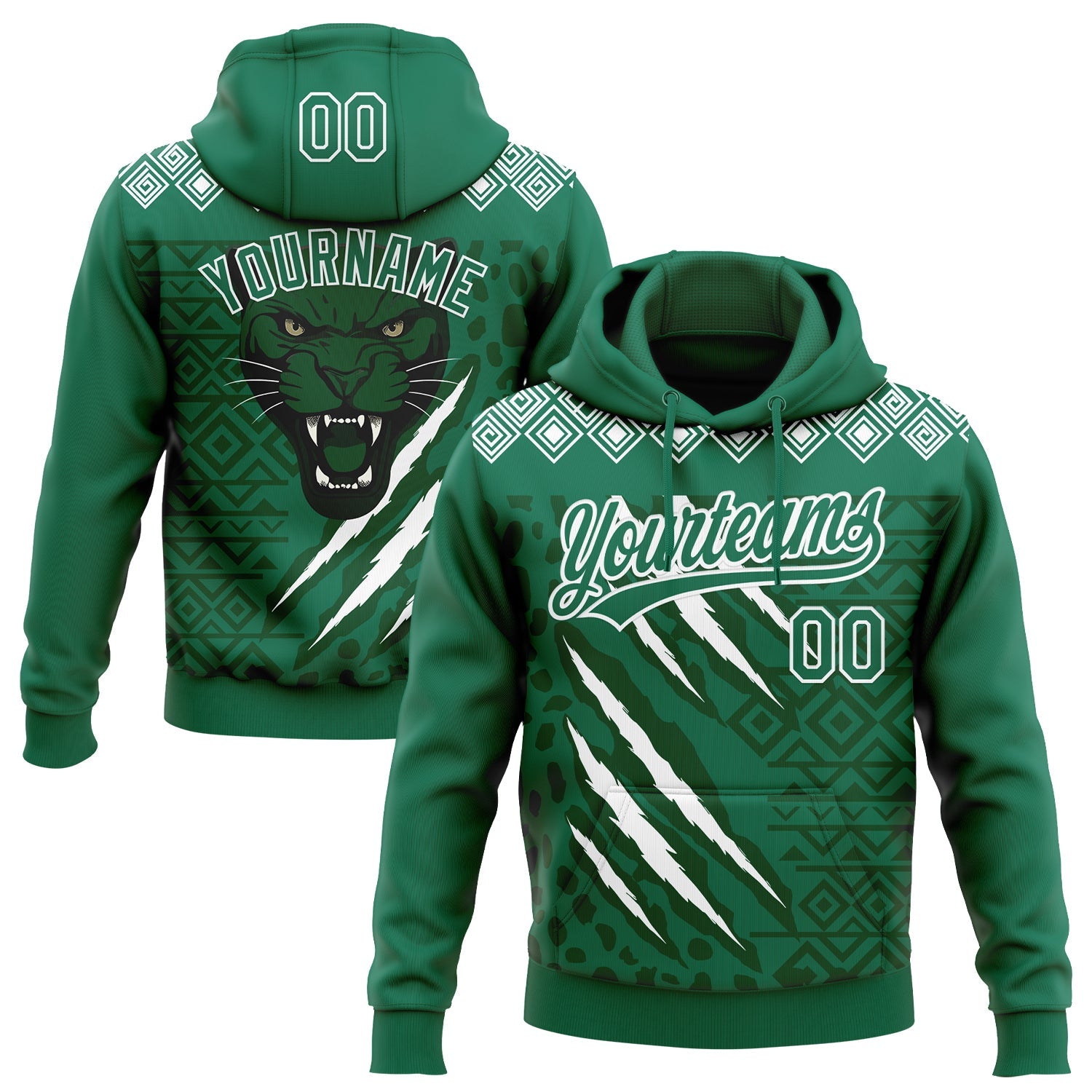 Custom Stitched Green Kelly Green-White 3D Pattern Design Leopardo Sports Pullover Sweatshirt Hoodie - Main View