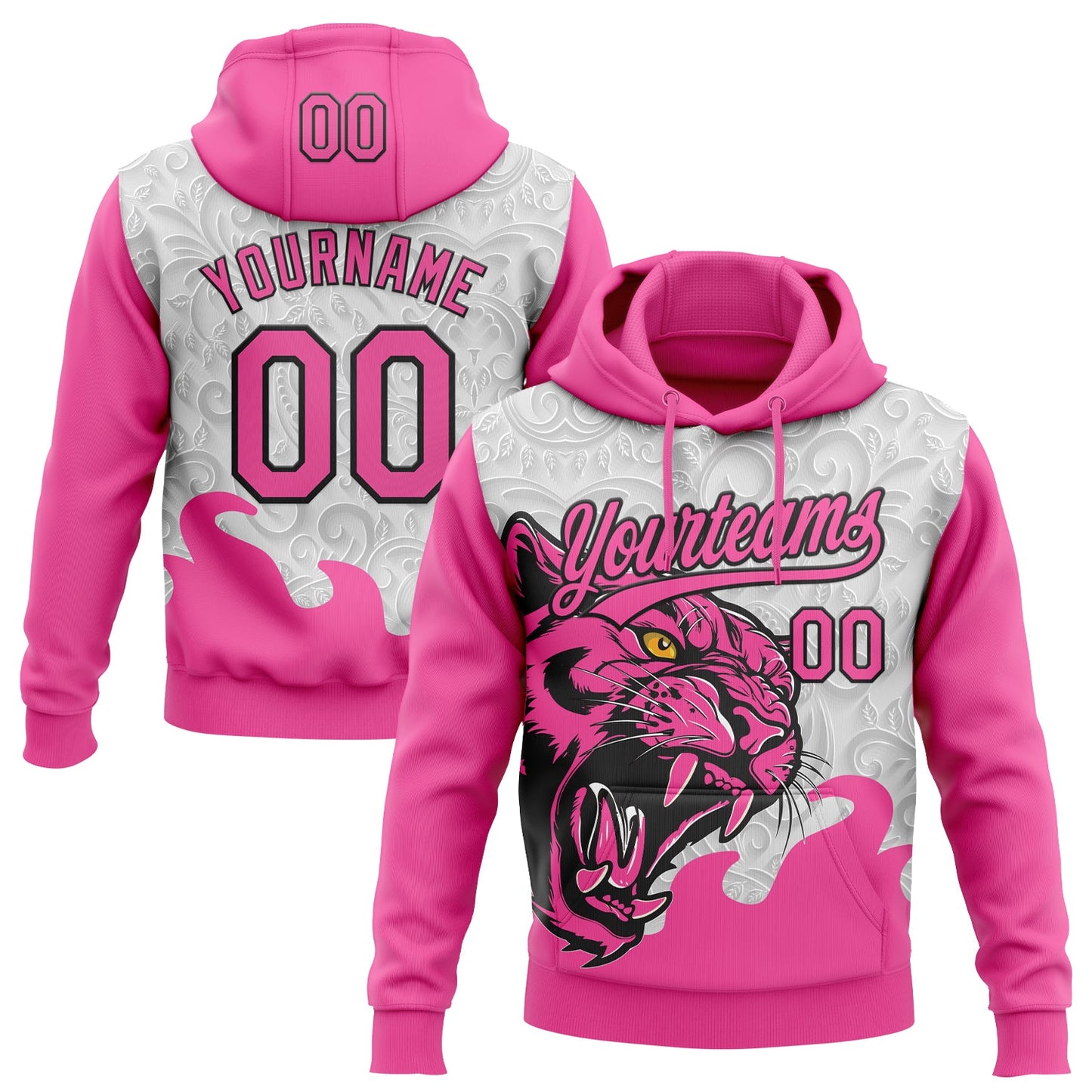Custom Stitched Gray Pink-Black 3D Pattern Design Leopardo Sports Pullover Sweatshirt Hoodie - Main View