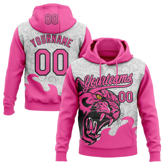 Custom Stitched Gray Pink-Black 3D Pattern Design Leopardo Sports Pullover Sweatshirt Hoodie - Main View