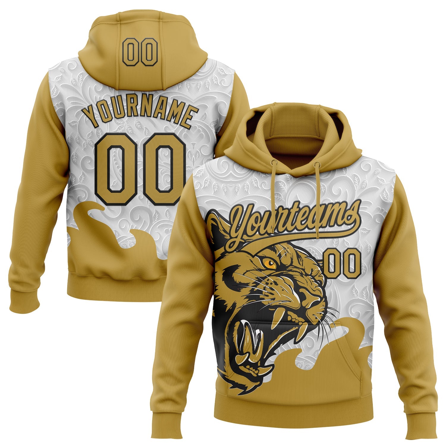 Custom Stitched Gray Old Gold-Black 3D Pattern Design Leopardo Sports Pullover Sweatshirt Hoodie - Main View