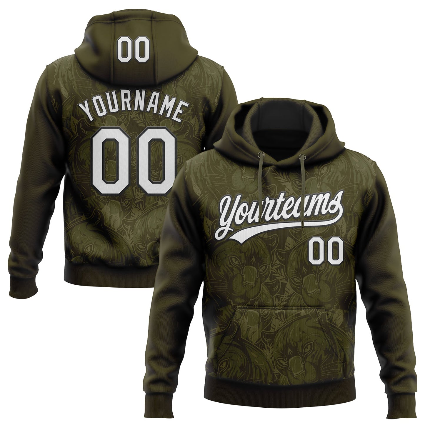 Custom Stitched Olive White-Black 3D Pattern Design Leopardo Sports Pullover Sweatshirt Hoodie - Main View