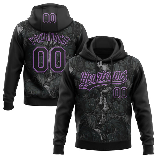 Custom Stitched Black Black-Medium Purple 3D Pattern Design Leopardo Sports Pullover Sweatshirt Hoodie - Main View
