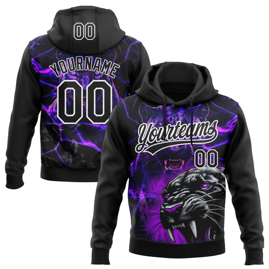 Custom Stitched Purple Black-White 3D Pattern Design Leopardo Sports Pullover Sweatshirt Hoodie - Main View