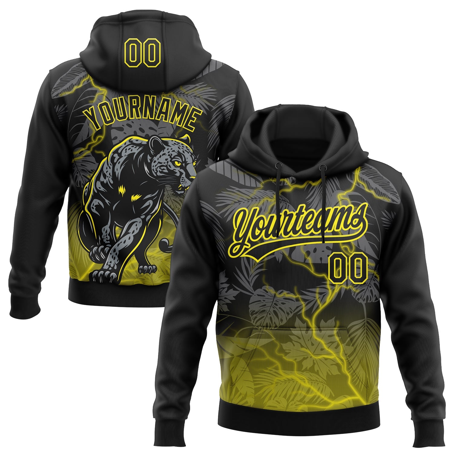 Custom Stitched Black Black-Light Yellow 3D Pattern Design Leopardo Sports Pullover Sweatshirt Hoodie - Main View