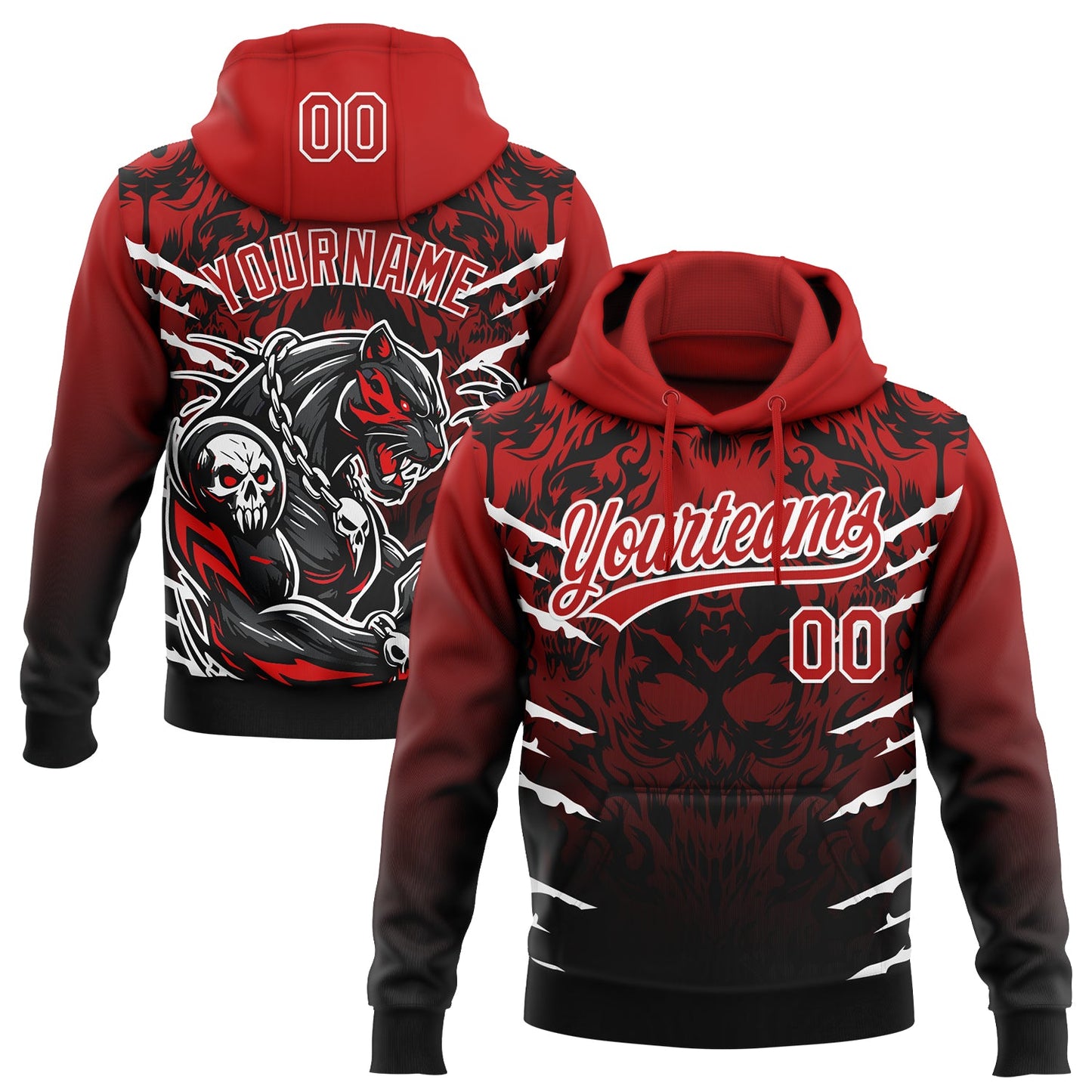 Custom Stitched Black Red-White 3D Pattern Design Leopardo Sports Pullover Sweatshirt Hoodie - Main View