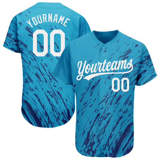 Custom Sky Blue White-Black 3D Pattern Design Authentic Baseball Jersey - Main View