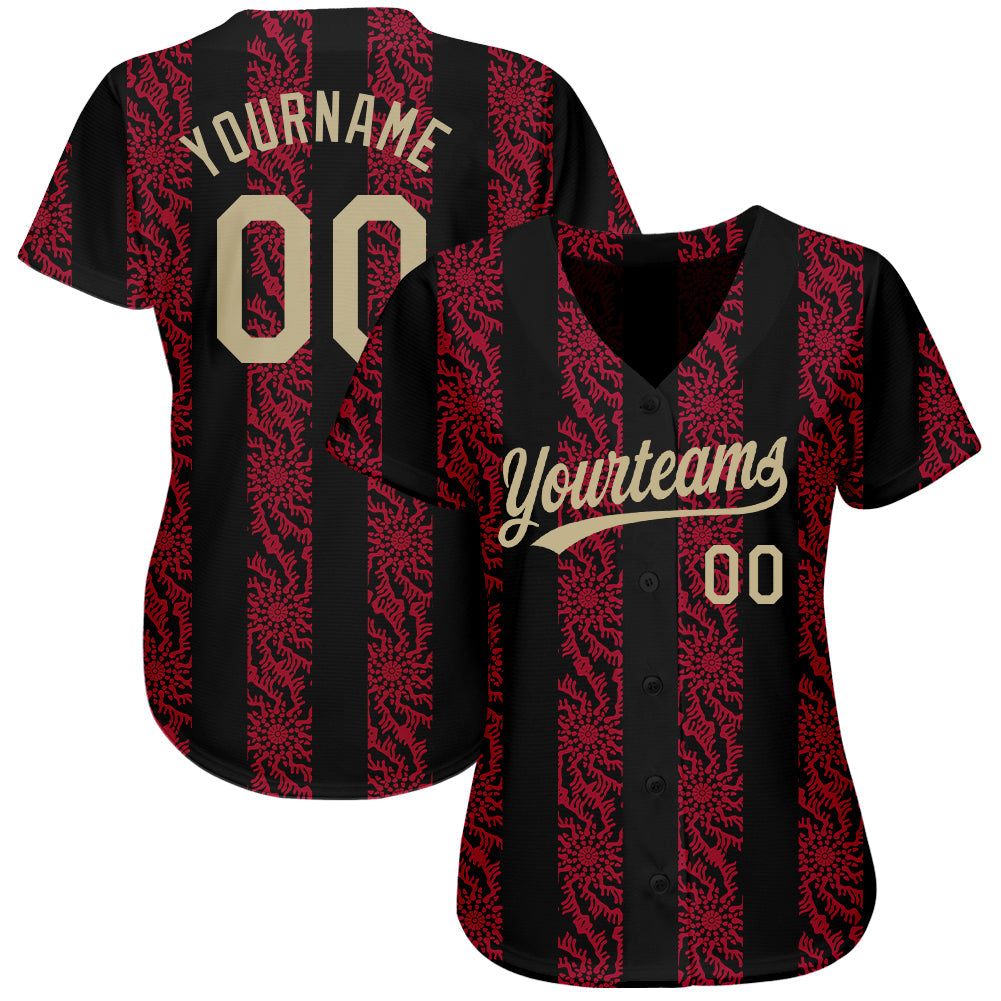 Custom Black Vegas Gold-Red 3D Pattern Design Authentic Baseball Jersey view 2