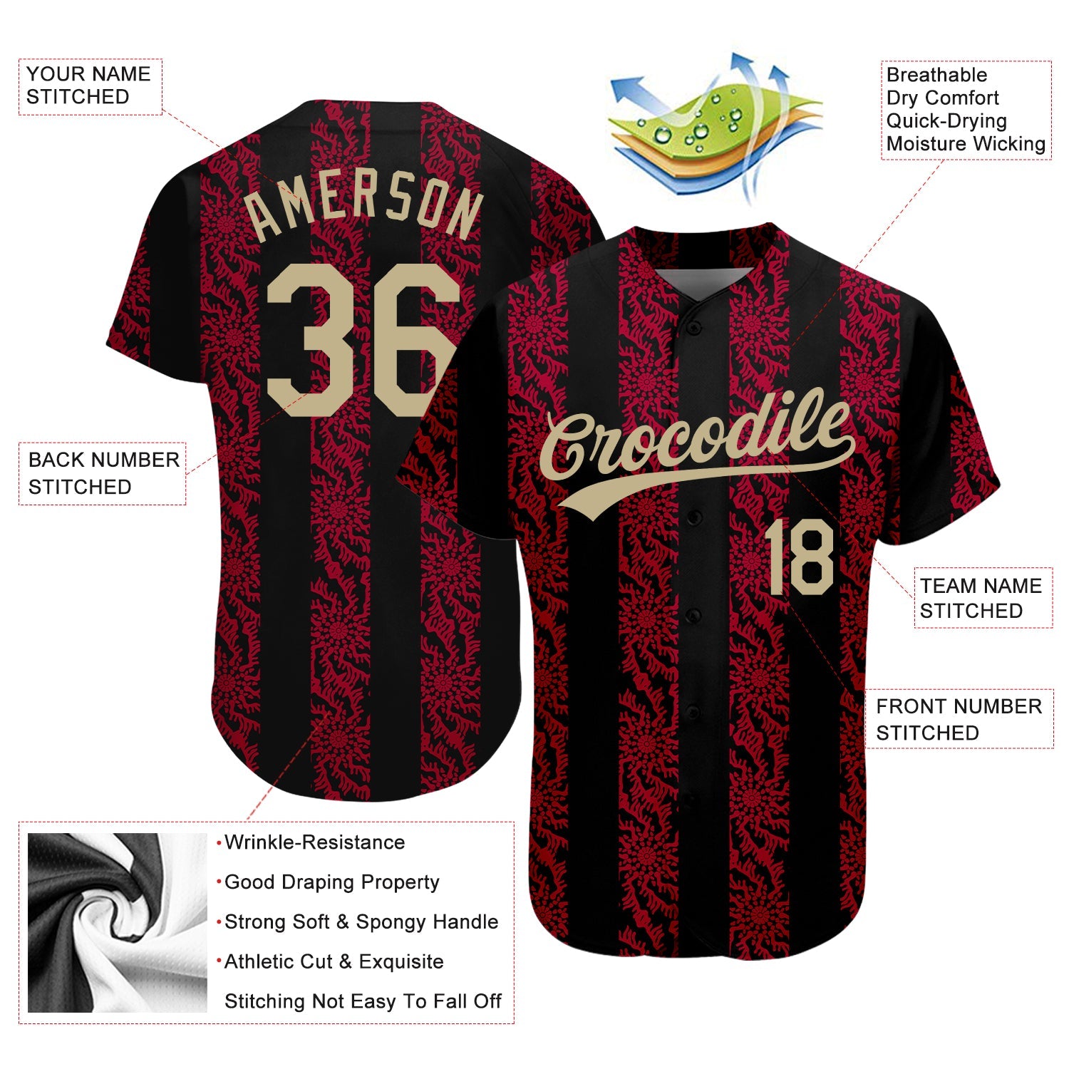 Custom Black Vegas Gold-Red 3D Pattern Design Authentic Baseball Jersey view 3