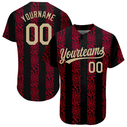 Custom Black Vegas Gold-Red 3D Pattern Design Authentic Baseball Jersey - Main View