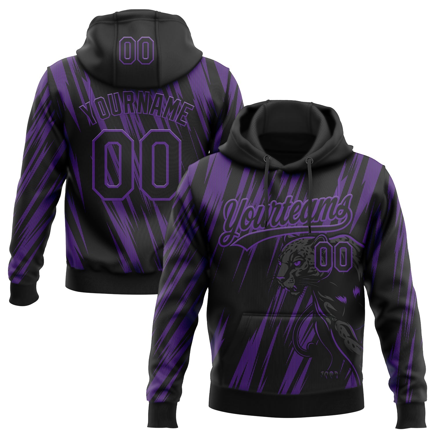 Custom Stitched Black Black-Purple 3D Pattern Design Leopardo Sports Pullover Sweatshirt Hoodie - Main View