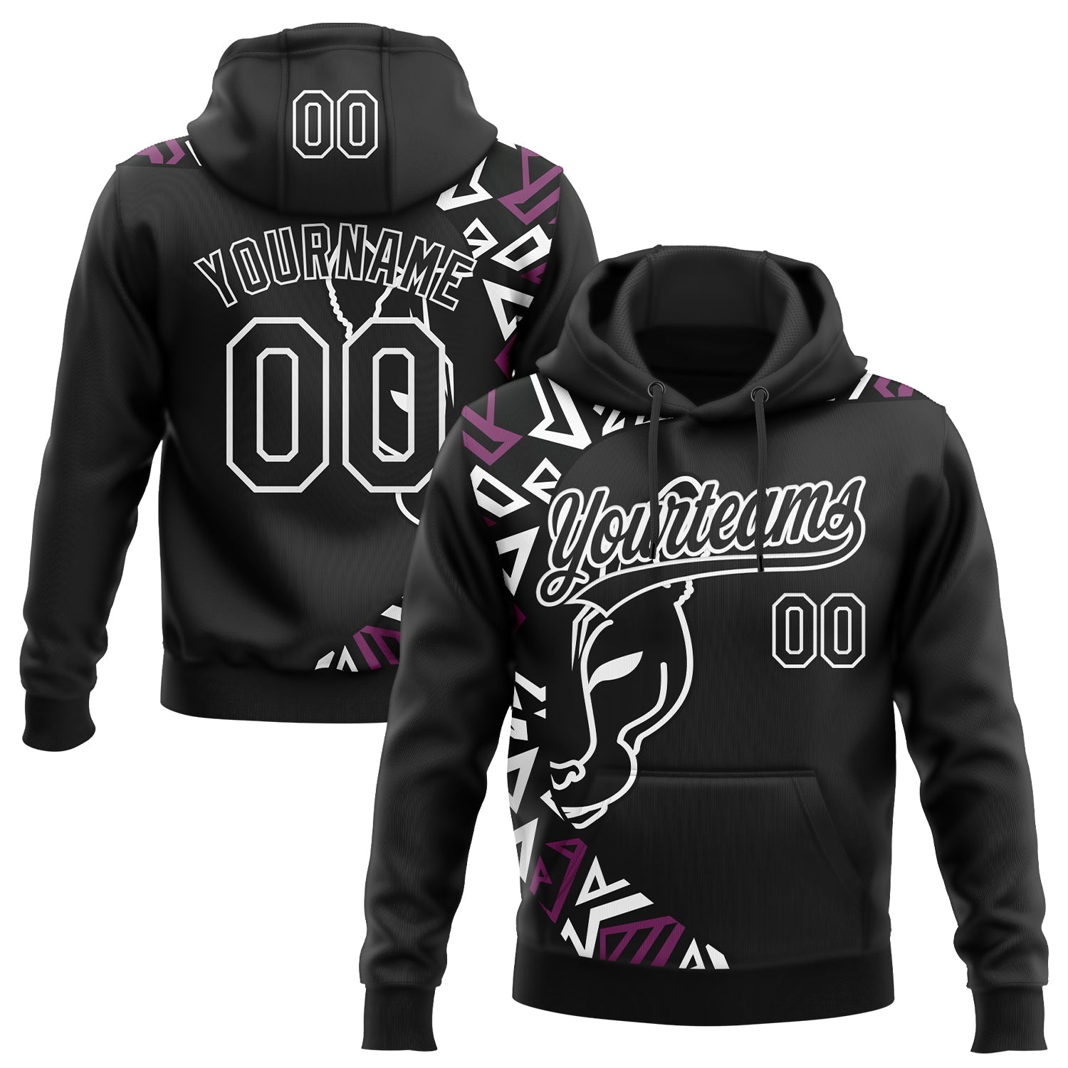 Custom Stitched Black Black-White 3D Pattern Design Leopardo Sports Pullover Sweatshirt Hoodie - Main View