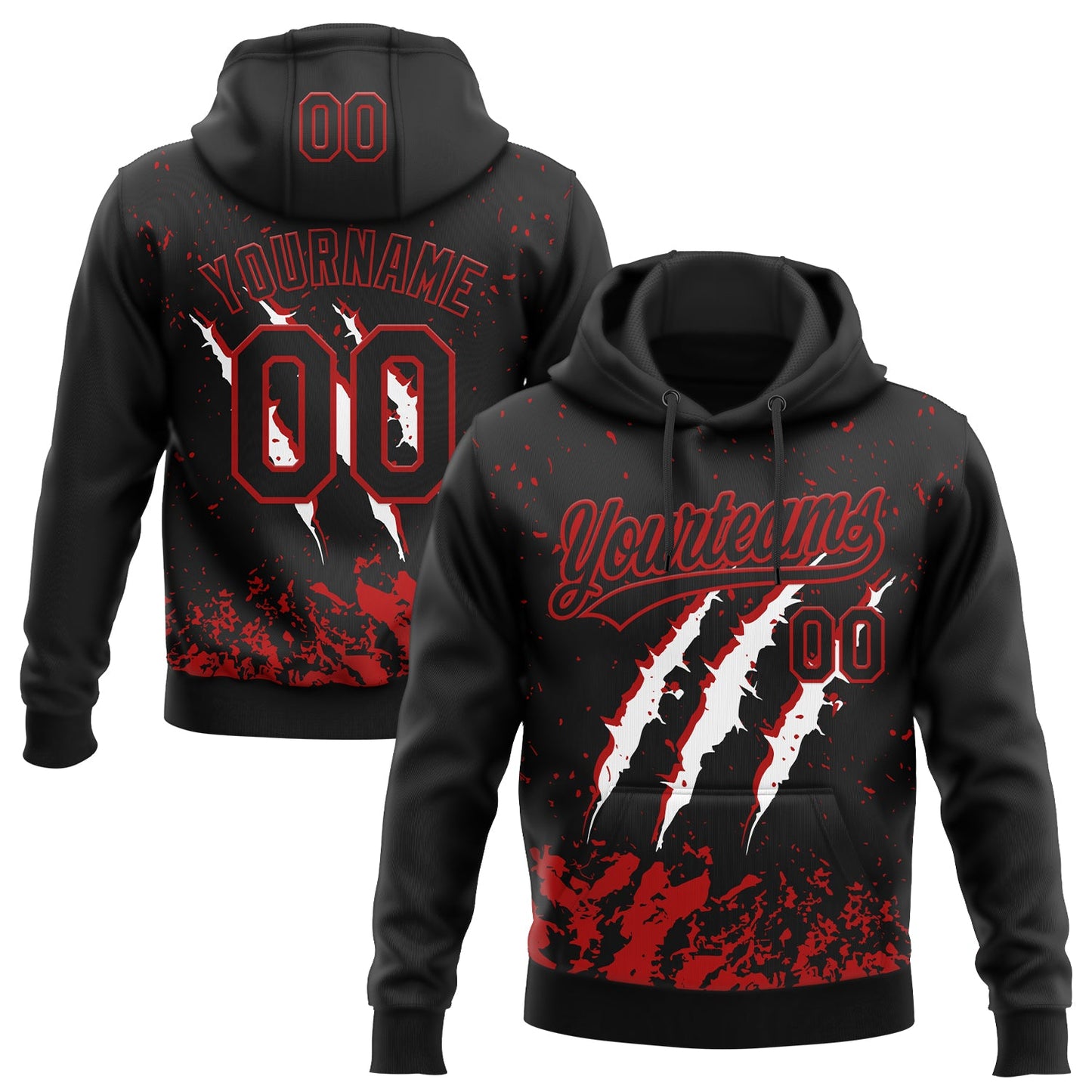 Custom Stitched Black Black-Red 3D Pattern Design Leopardo Scratch Sports Pullover Sweatshirt Hoodie - Main View