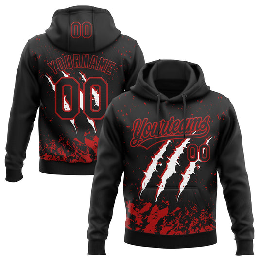Custom Stitched Black Black-Red 3D Pattern Design Leopardo Scratch Sports Pullover Sweatshirt Hoodie - Main View