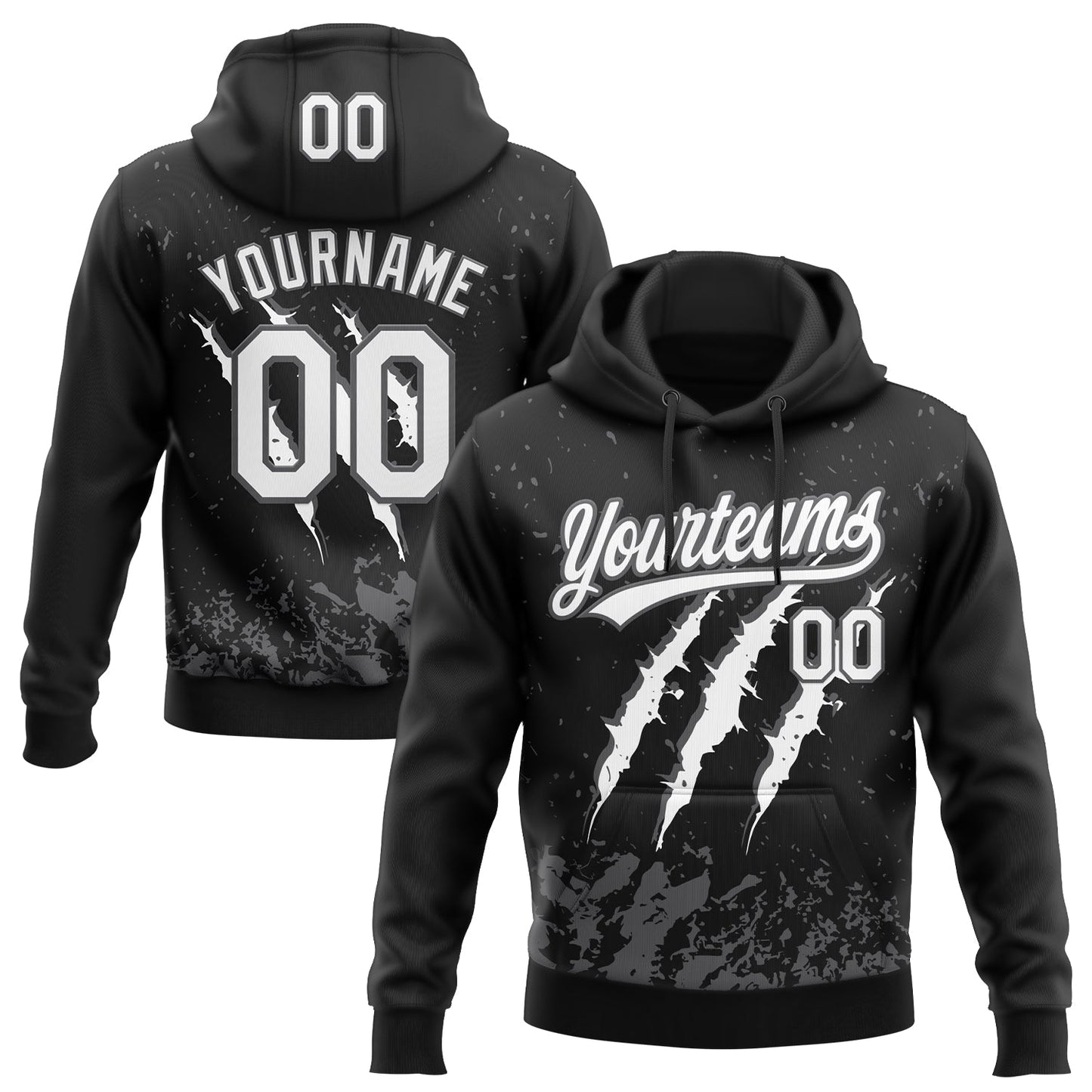 Custom Stitched Black White-Steel Gray 3D Pattern Design Leopardo Scratch Sports Pullover Sweatshirt Hoodie - Main View