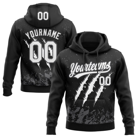 Custom Stitched Black White-Steel Gray 3D Pattern Design Leopardo Scratch Sports Pullover Sweatshirt Hoodie - Main View