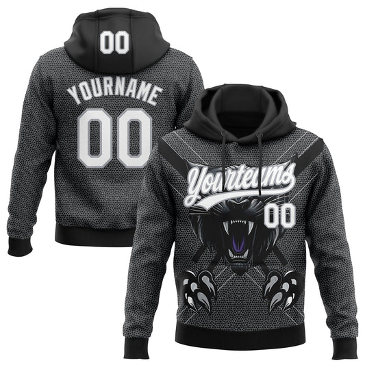 Custom Stitched Black White-Gray 3D Pattern Design Leopardo Sports Pullover Sweatshirt Hoodie - Main View