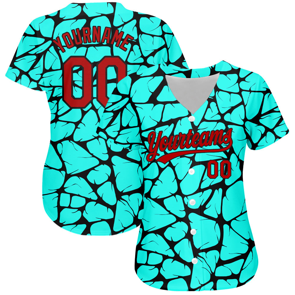 Custom Teal Red-Black 3D Pattern Design Authentic Baseball Jersey view 2