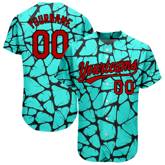Custom Teal Red-Black 3D Pattern Design Authentic Baseball Jersey - Main View